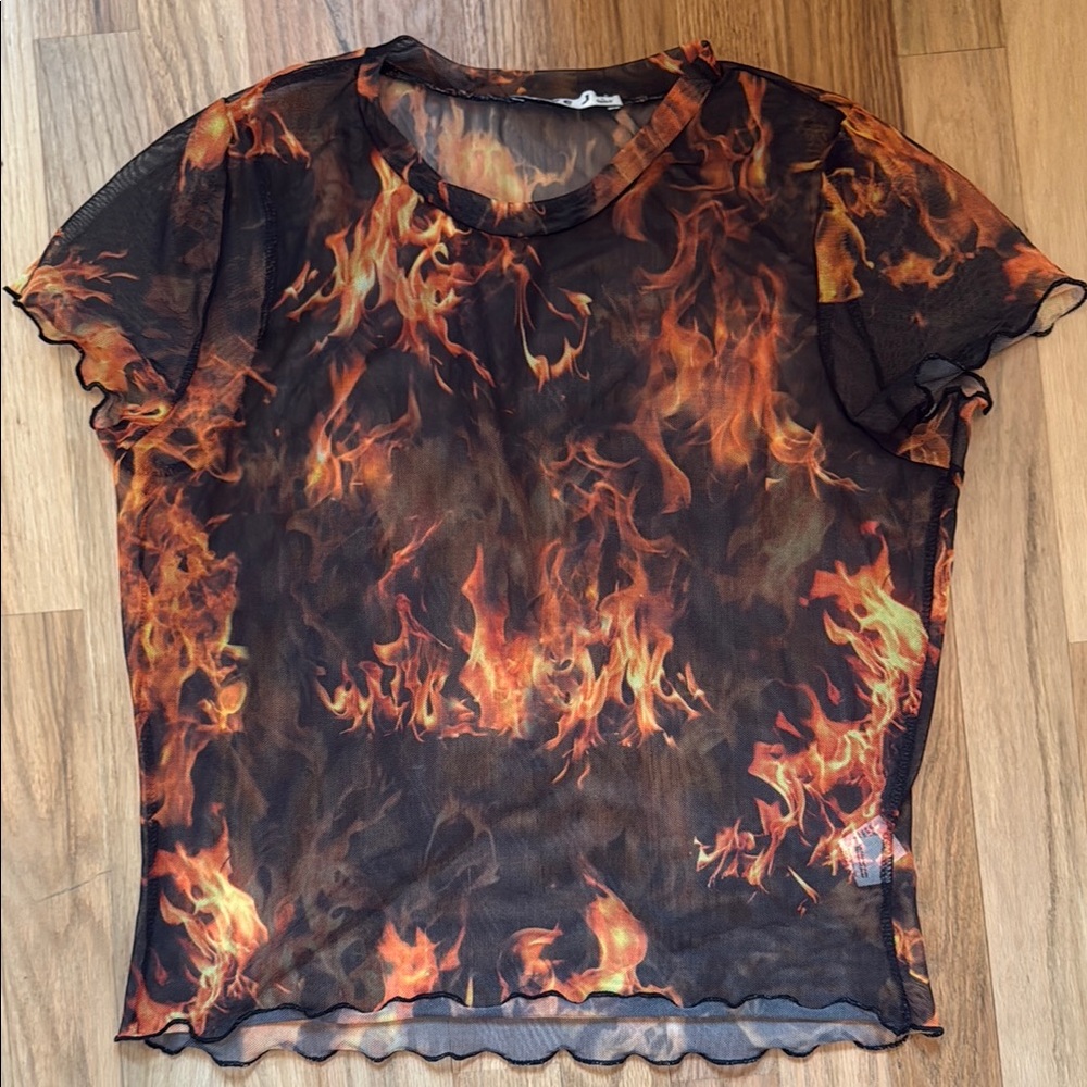 Flame Print Mesh Top